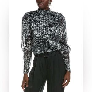 Ramy Brook Kaliyah Blouse, Size XS, Color Black/Gray/White